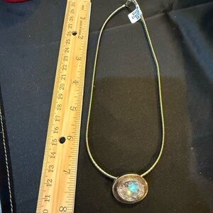 Gold and Blue Necklace with Circular Pendant